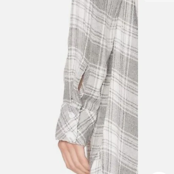 NWT Cloth & Stone long sleeves shirt dress, plaid white Heather gray, size M - Picture 5 of 8